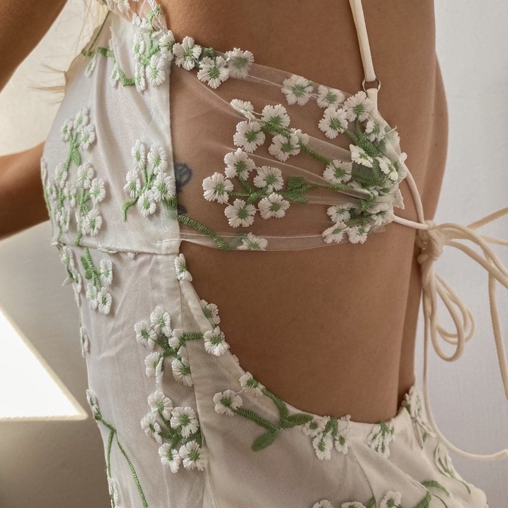 12th Tribe Croatian Coast White and Green Floral Mini Dress